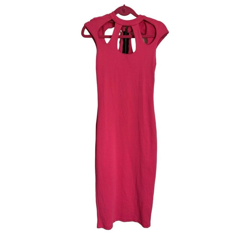 River Island Dress Womens Size 2 Pink Bodycon Cutout Cap Sleeve Back Zip Midi